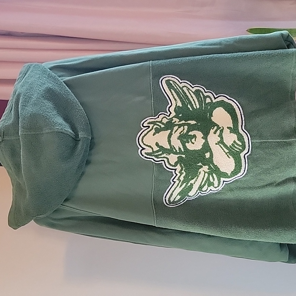Vintage Raw Hem Boys Lie Green Hooded Batwing Full Zip Jacket One Size EUC - Picture 3 of 11